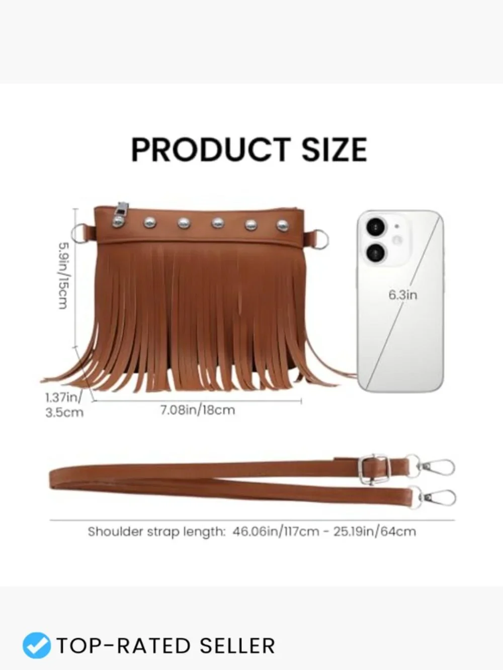 Faux Leather Crossbody Bag with Tassel Rivets Lightweight Versatile Strap